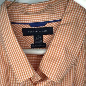Tommy Hilfiger Men's XL Orange Check Long Sleeve Point Collar Dress Shirt